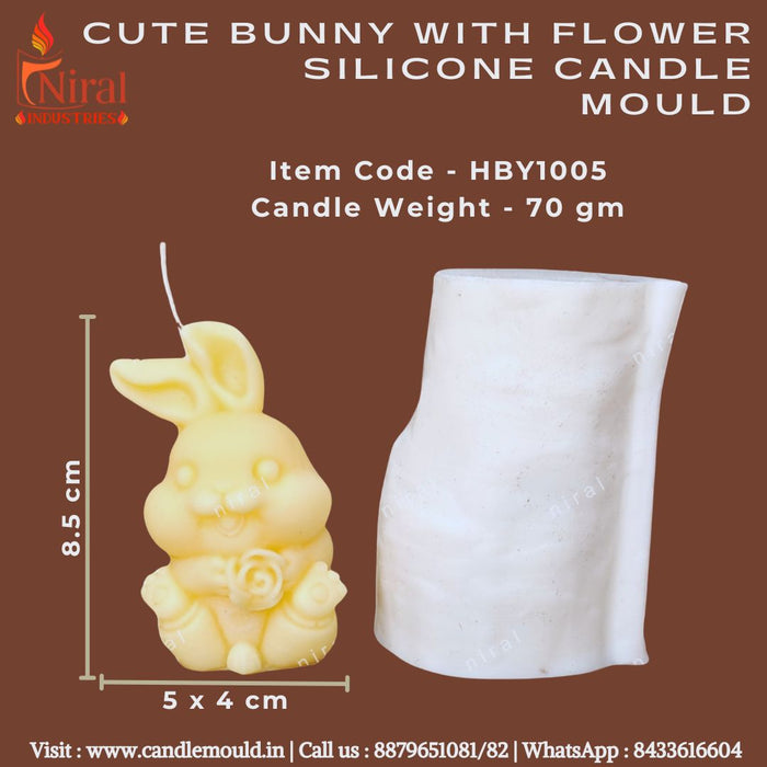 Cute Bunny with Flower Silicone Candle Mould, HBY1005