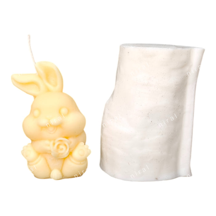 Cute Bunny with Flower Silicone Candle Mould, HBY1005