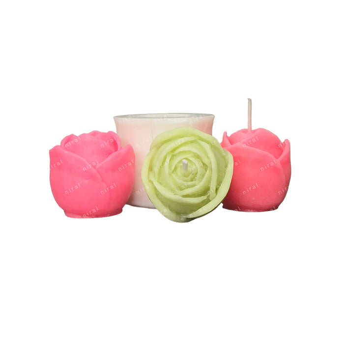 3D Rose Bud Flower Silicone Candle Mould HBY952, Niral Industries.